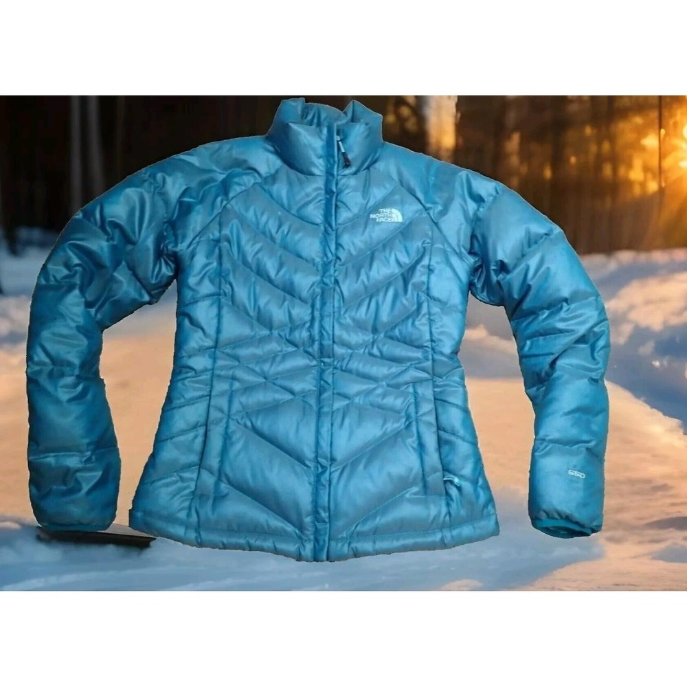 The North Face Puffer Jacket Womens Small Blue Excellent 550 Down Quilted Zip